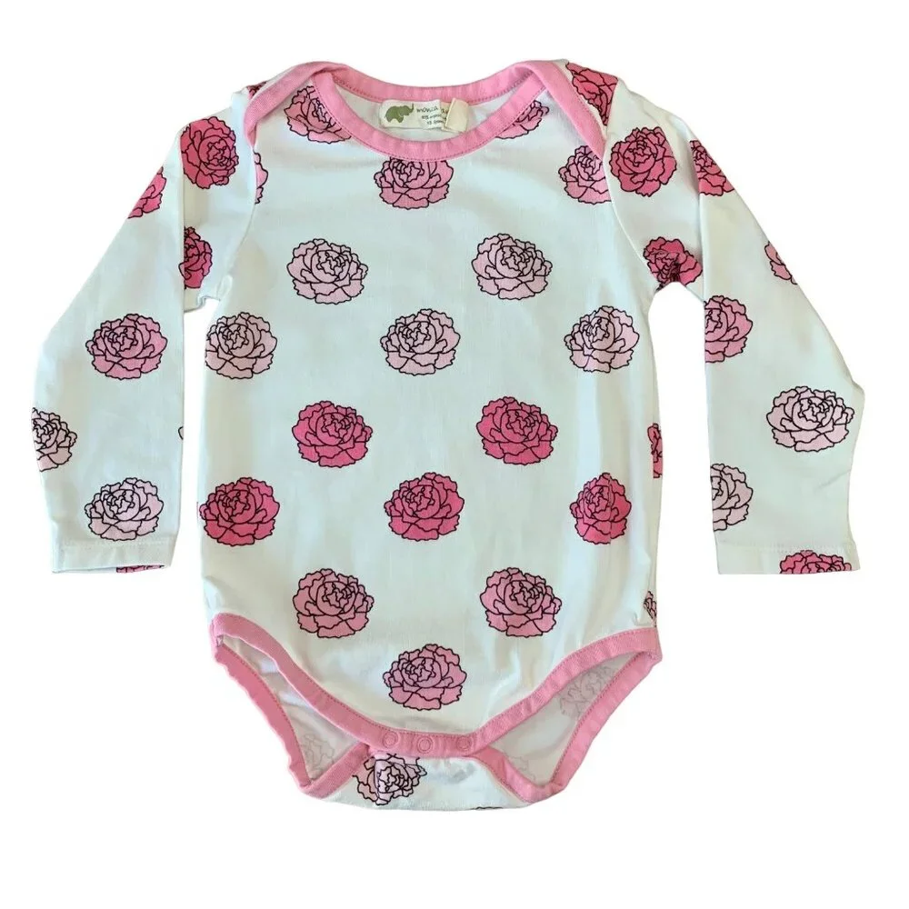 MONICA + ANDY Pink Floral Baby Bodysuit Girls 12-18 Organic Cotton Onesie Romper - Picture 1 of 5